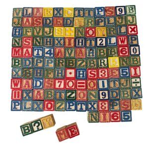 129 Wooden Alphabet Blocks Vintage Crafts